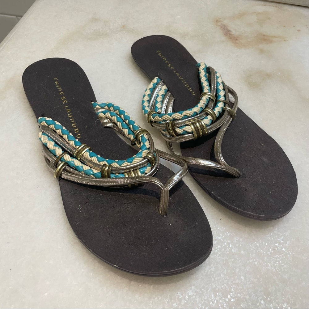 Chinese Laundry Sandals - Black with Teal and Silver Accents